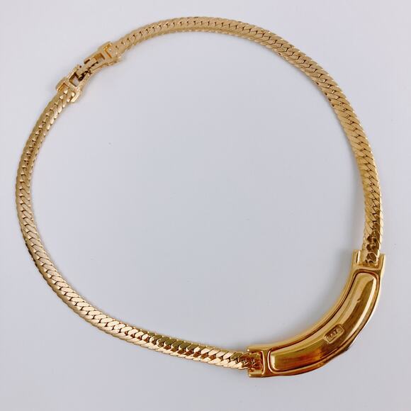 VTG Signed Swarovski Necklace Gold Tone Baguette Rhinestone 1980s Statement - Picture 10 of 16